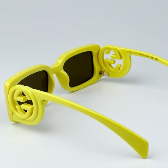 Gucci GG1325S 007 BRAND NEW Sunglasses Acid Yellow Brown Rectangle Unisex - Picture 8 of 11